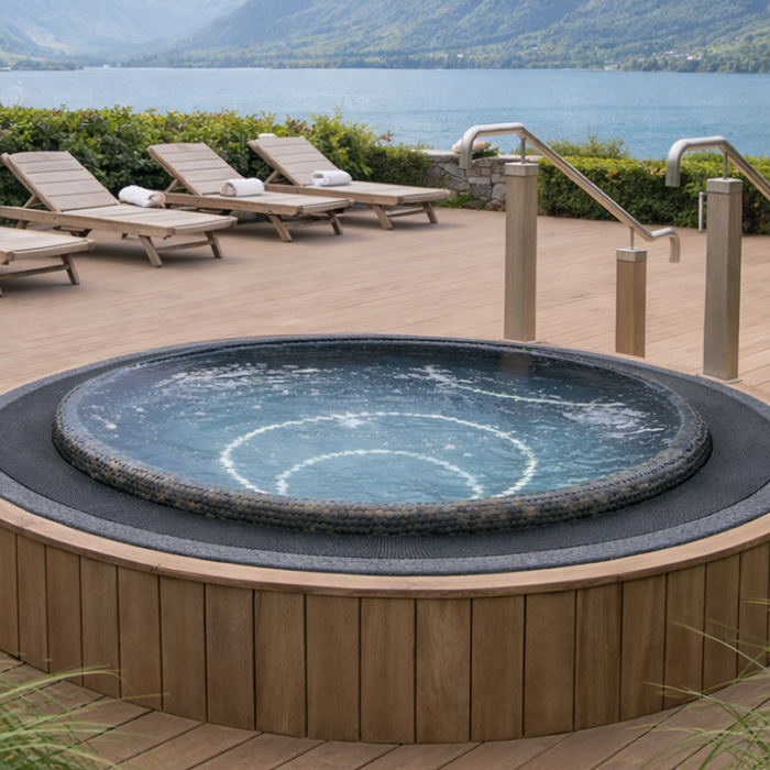Spa mosaïque TILED 280 rond 7 places intégré dans un espace bien-être