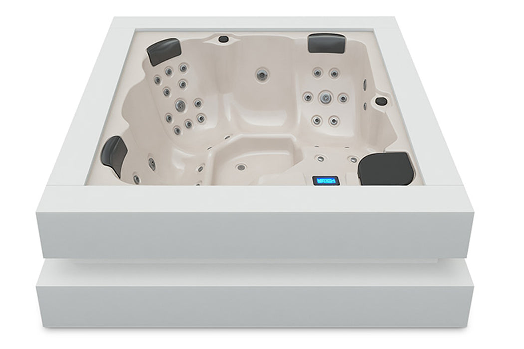 Jacuzzi Cube Ergo Aquavia installé en terrasse jardin moderne Provence Spa